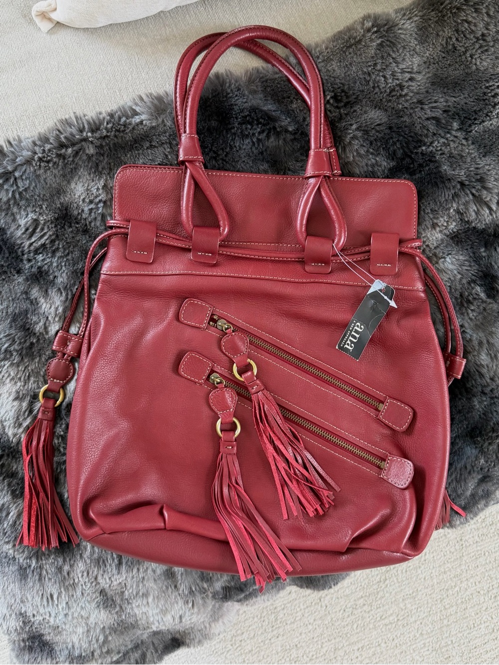 A.n.a NY genuine leather tote tassel bag